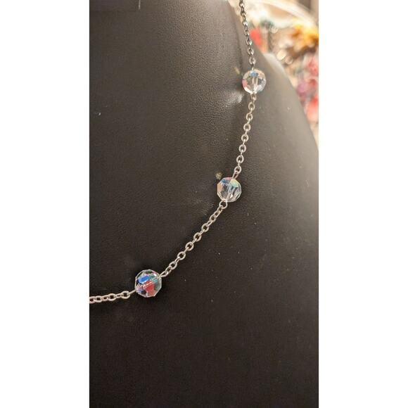 Swarovski Crystal Beaded Sterling Silver Chain Necklace Silver Tone Heart Clasp - Picture 4 of 7